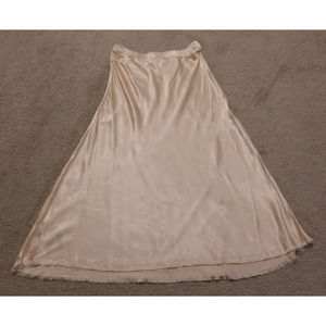 Nation LTD Women M Skirt Mabel Sateen Elastic Waist Frayed Hem Midi Champagne